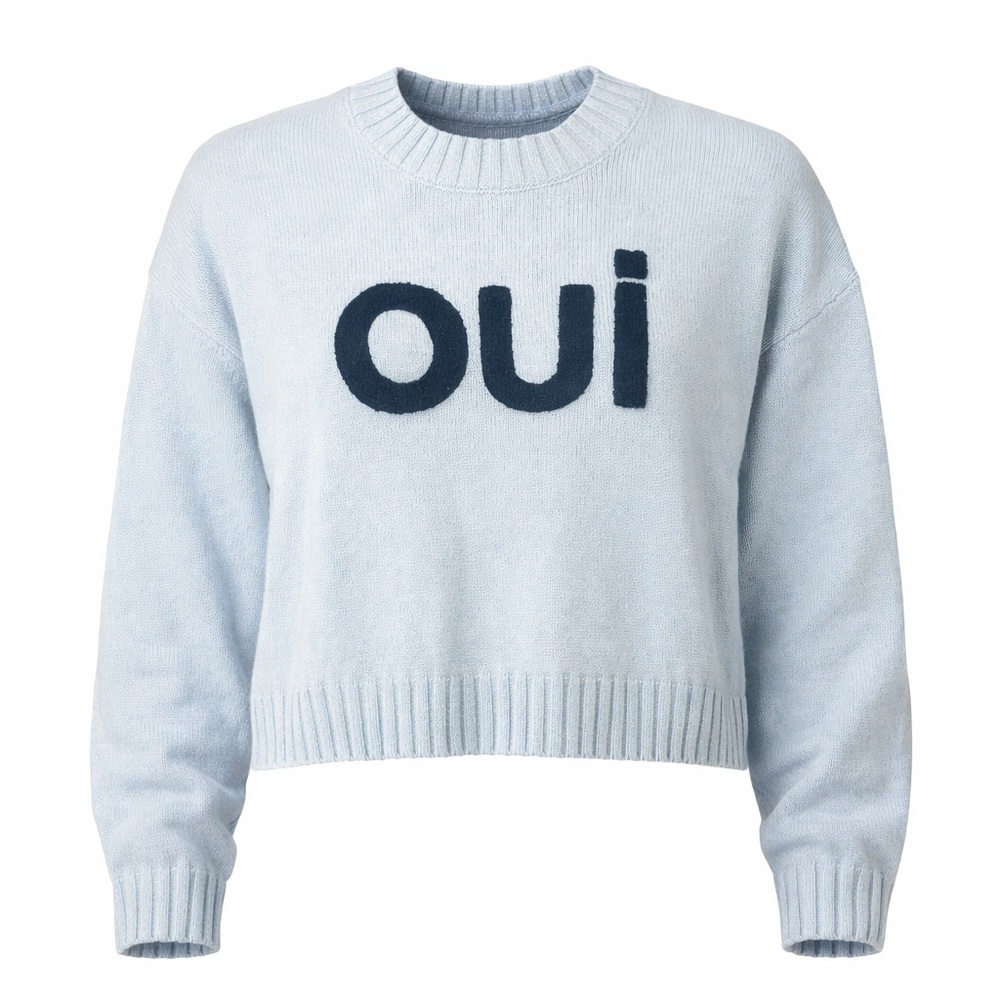 NWT Women’s Medium | Sincerely Jules | Light Blue Oui Cropped Knit Sweater